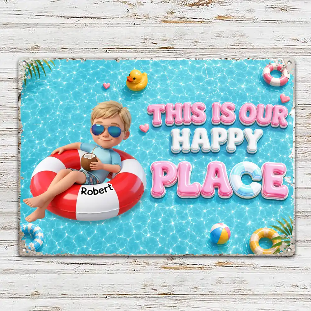 Custom Photo 3D Summer Concept Life Is Better At Nana Papa Pool - Personalized Classic Metal Signs