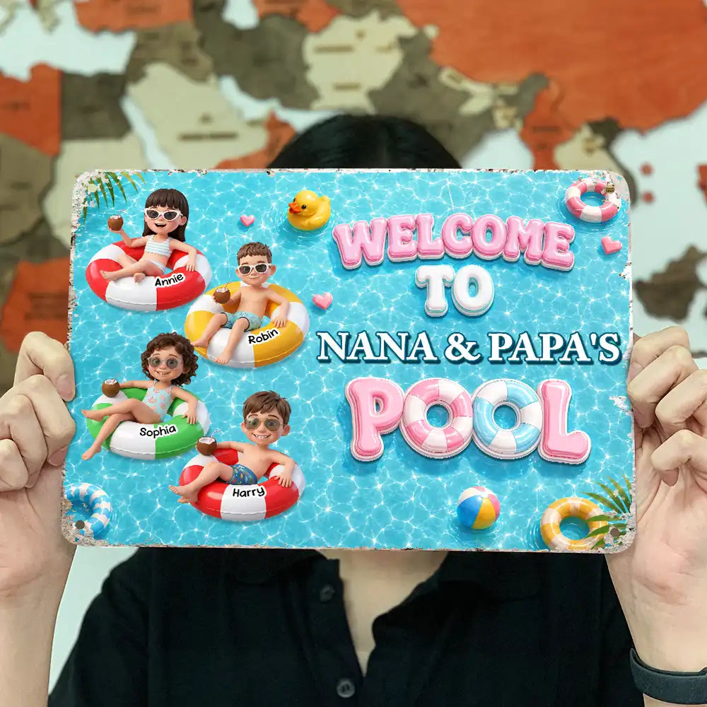 Custom Photo 3D Summer Concept Life Is Better At Nana Papa Pool - Personalized Classic Metal Signs