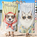 Custom Photo Watercolor Pet With Summer Accessories Pet Portrait Summer Vibe - Personalized Beach Towel