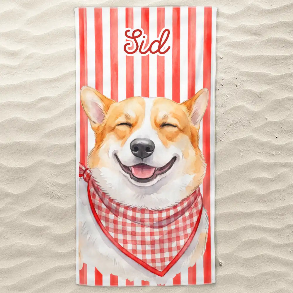 Custom Photo Watercolor Pet With Summer Accessories Pet Portrait Summer Vibe - Personalized Beach Towel