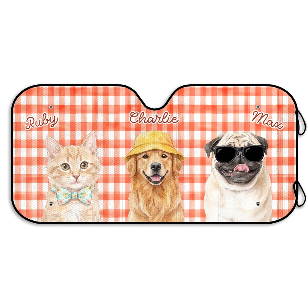 Custom Photo Watercolor Pet With Summer Accessories Pet Portrait - Personalized Auto Sunshade