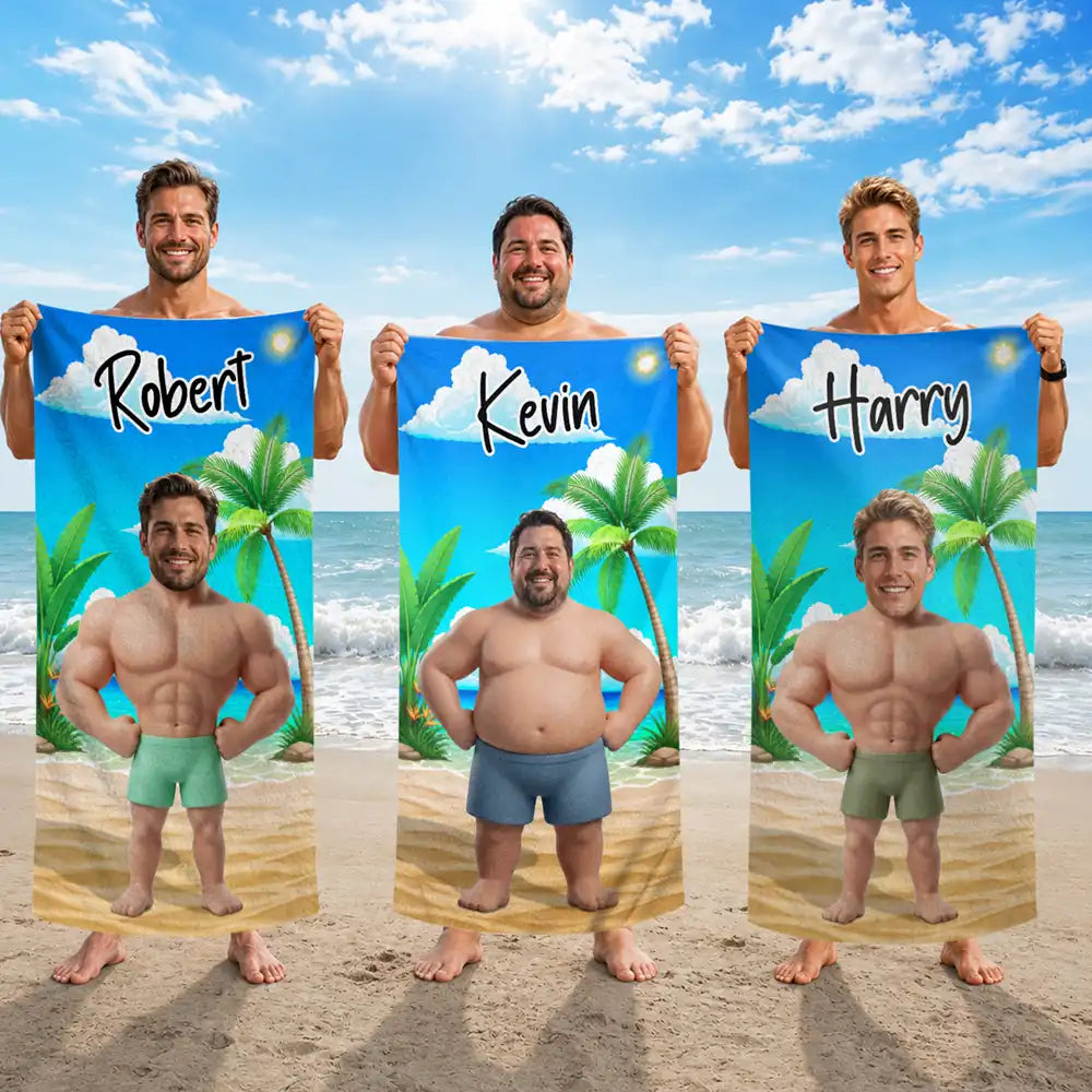 Custom Photo 3D Swimsuit Funny On Beach - Personalized Beach Towel