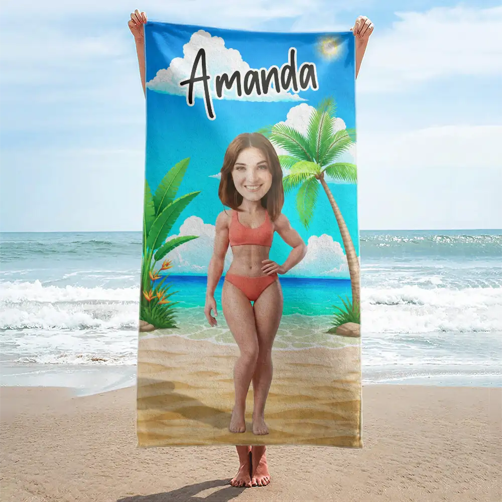 Custom Photo 3D Swimsuit Funny On Beach - Personalized Beach Towel