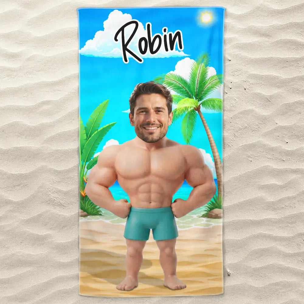 Custom Photo 3D Swimsuit Funny On Beach - Personalized Beach Towel