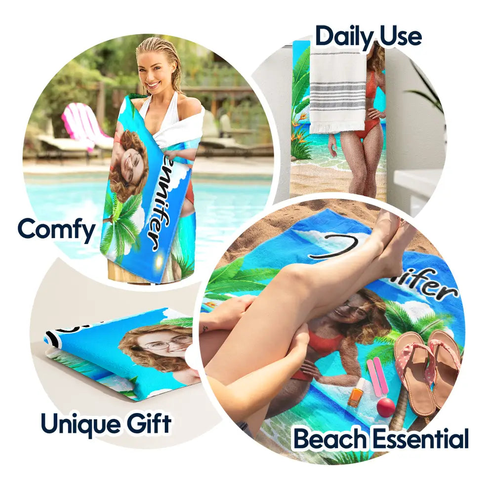 Custom Photo 3D Swimsuit Funny On Beach - Personalized Beach Towel