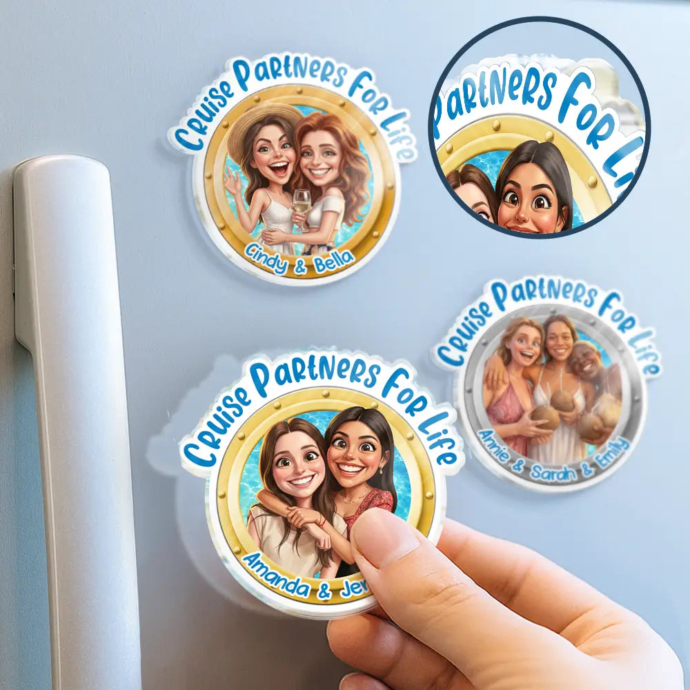 Custom Photo Caricature Cruise Partners For Life - Personalized Acrylic Magnet