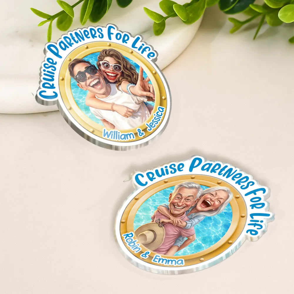 Custom Photo Caricature Cruise Partners For Life - Personalized Acrylic Magnet