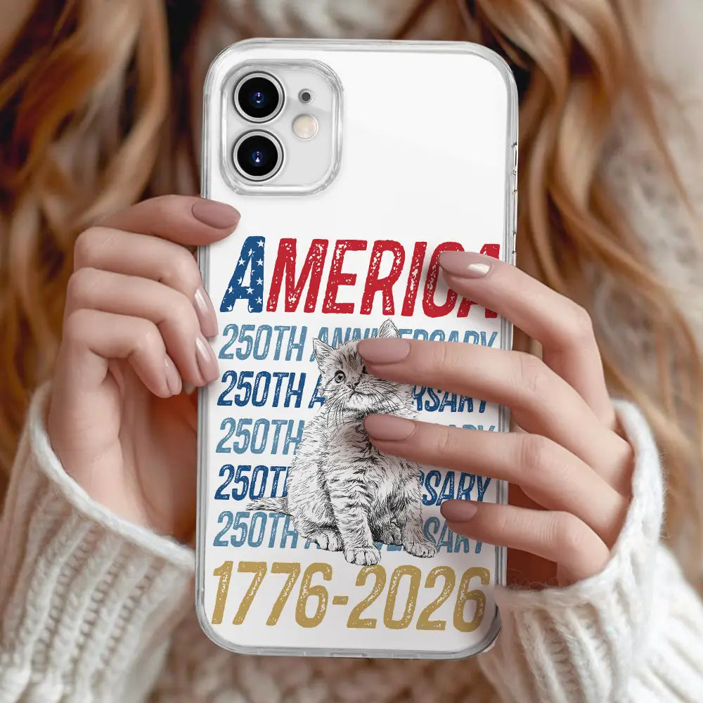 Custom Photo Pencil Sketch Art Dog Cat America 250th Anniversary - Personalized Clear Phone Case