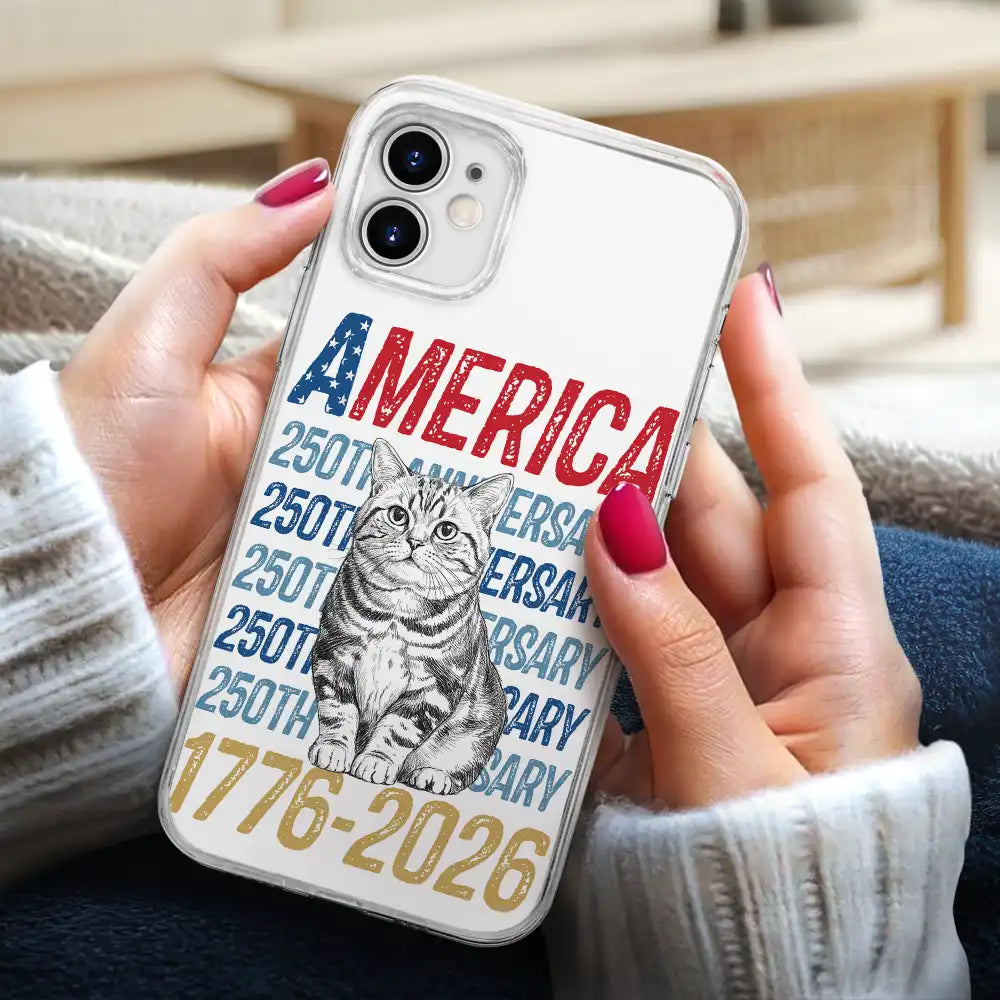 Custom Photo Pencil Sketch Art Dog Cat America 250th Anniversary - Personalized Clear Phone Case
