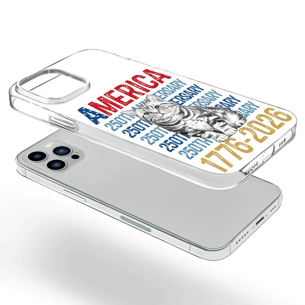 Custom Photo Pencil Sketch Art Dog Cat America 250th Anniversary - Personalized Clear Phone Case
