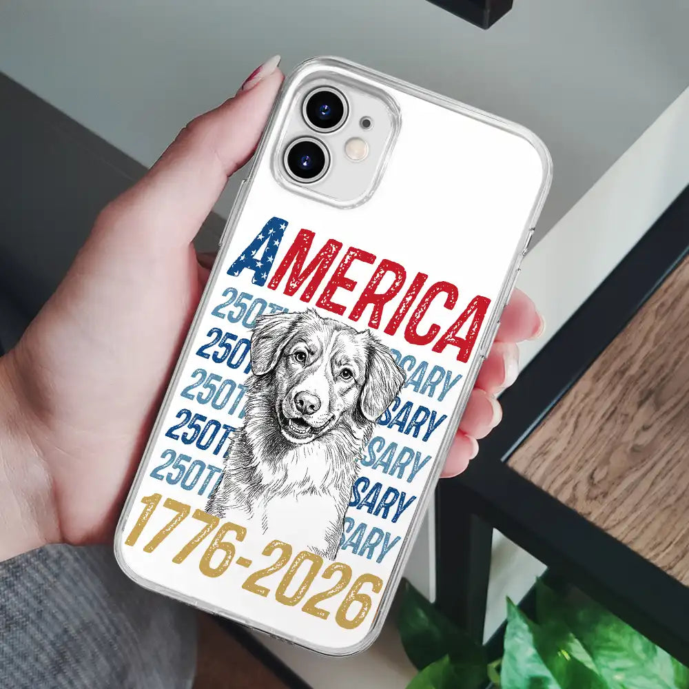 Custom Photo Pencil Sketch Art Dog Cat America 250th Anniversary - Personalized Clear Phone Case