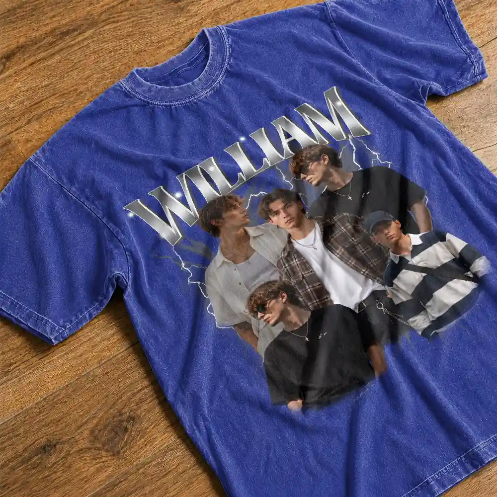 Custom Photo Collage Bootleg Shirt Couple Bestie Family Portrait - Personalized Vintage Washed T Shirt