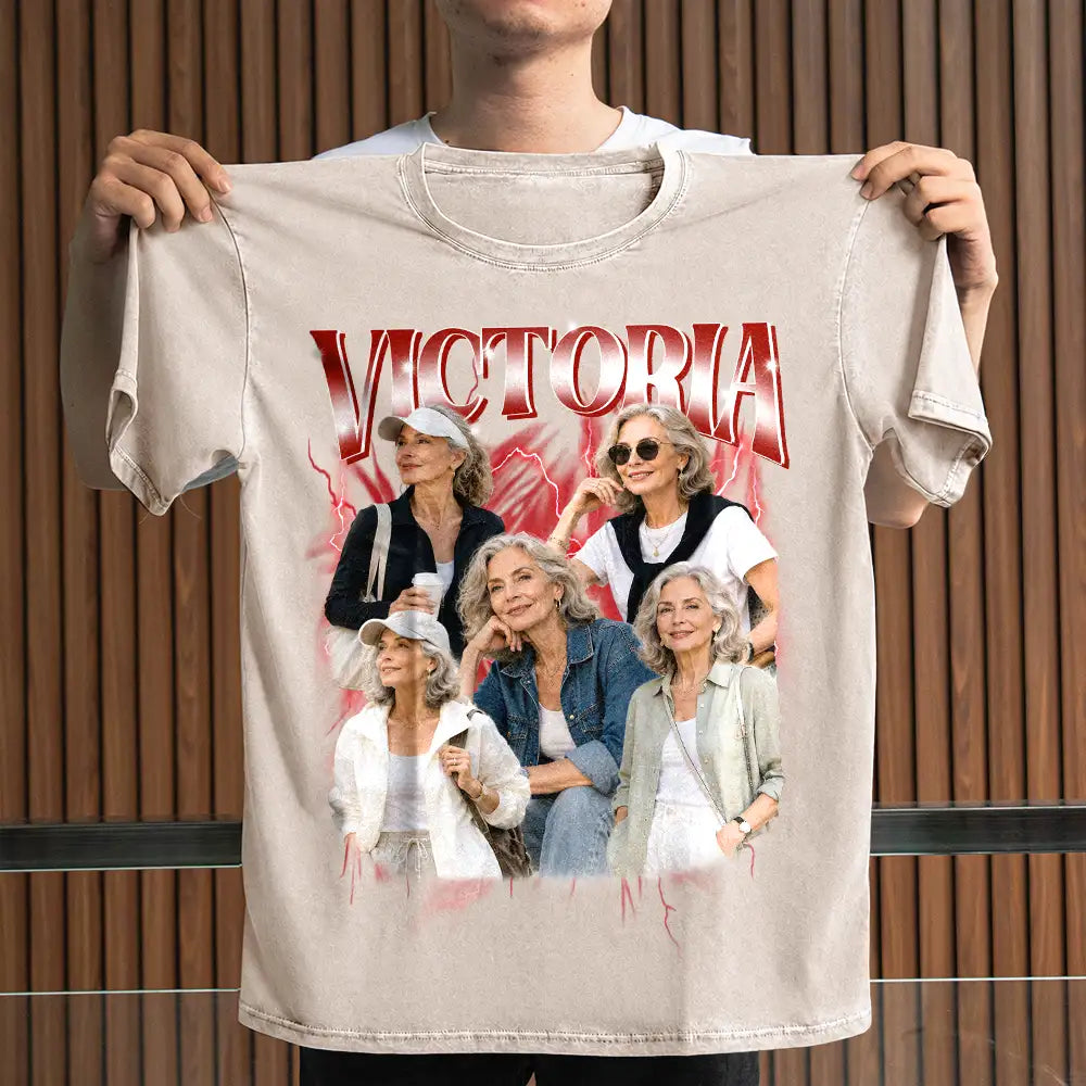 Custom Photo Collage Bootleg Shirt Couple Bestie Family Portrait - Personalized Vintage Washed T Shirt