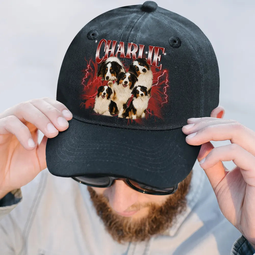 Custom Photo Collage Bootleg Portrait For Couple Bestie Family - Personalized Vintage Washed Denim Cap
