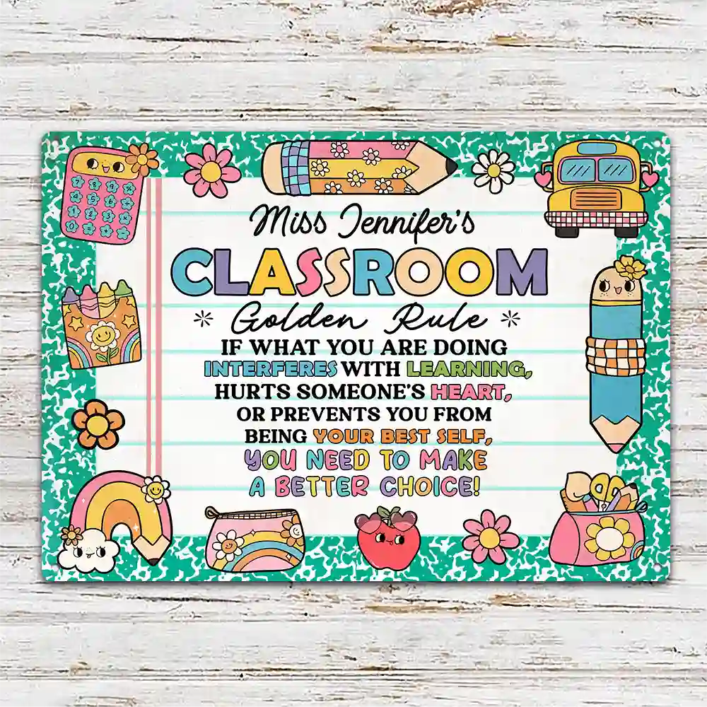 Teacher Classroom Golden Rule - Personalized Classic Metal Signs