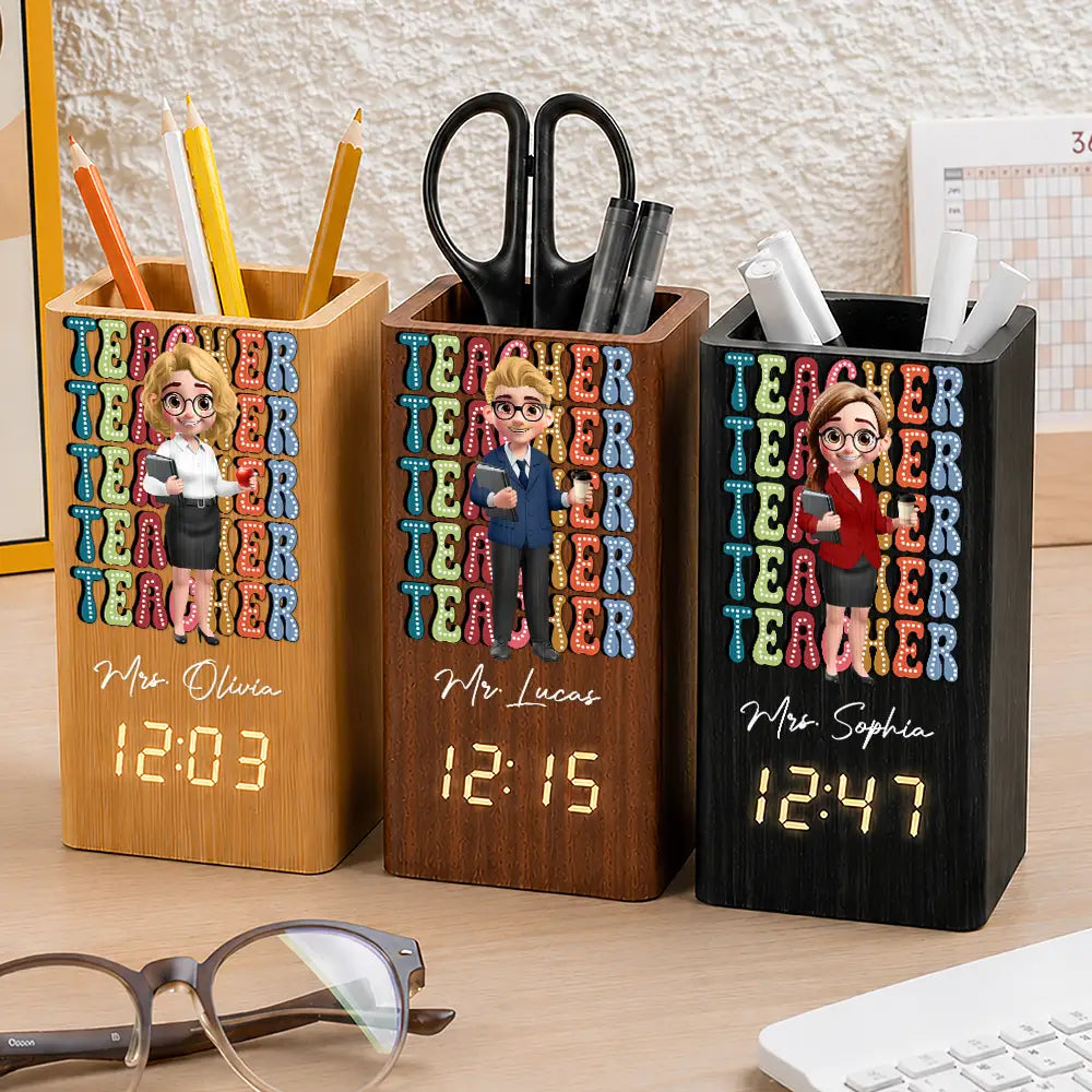 Teaching Is A Heartfelt - Personalized Pen Holder With Clock