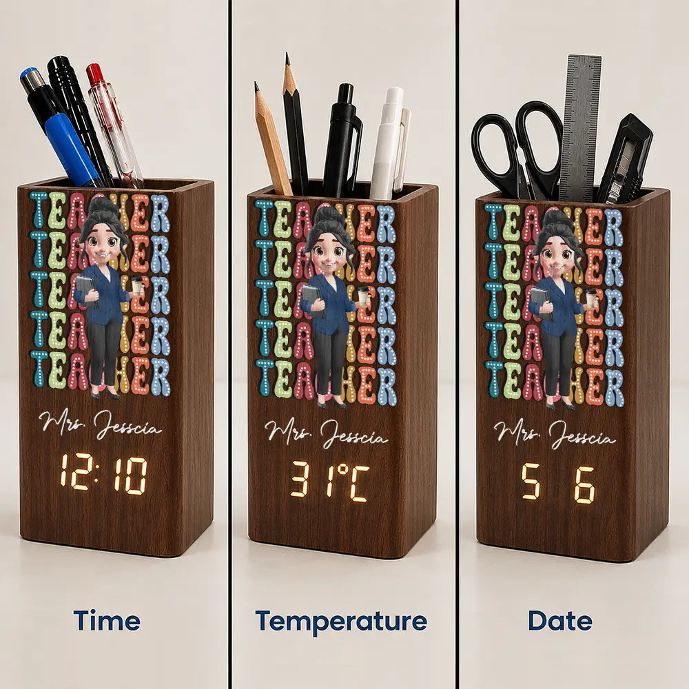 Teaching Is A Heartfelt - Personalized Pen Holder With Clock