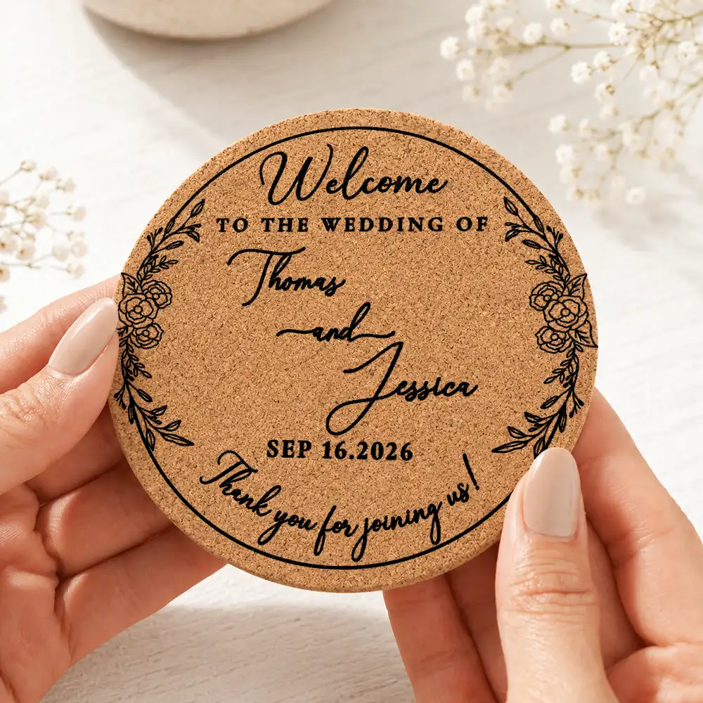 Thank You For Joining Us Couple Wedding - Personalized Cork Coaster