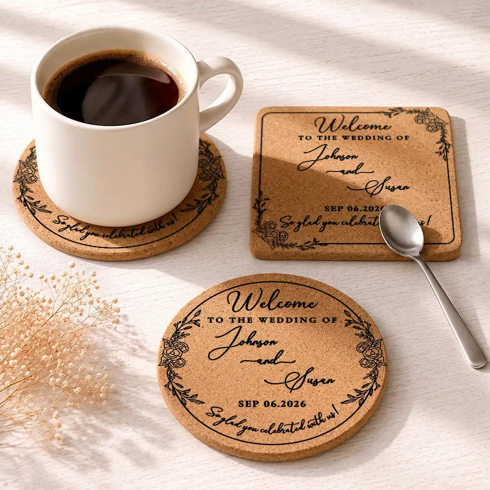Thank You For Joining Us Couple Wedding - Personalized Cork Coaster