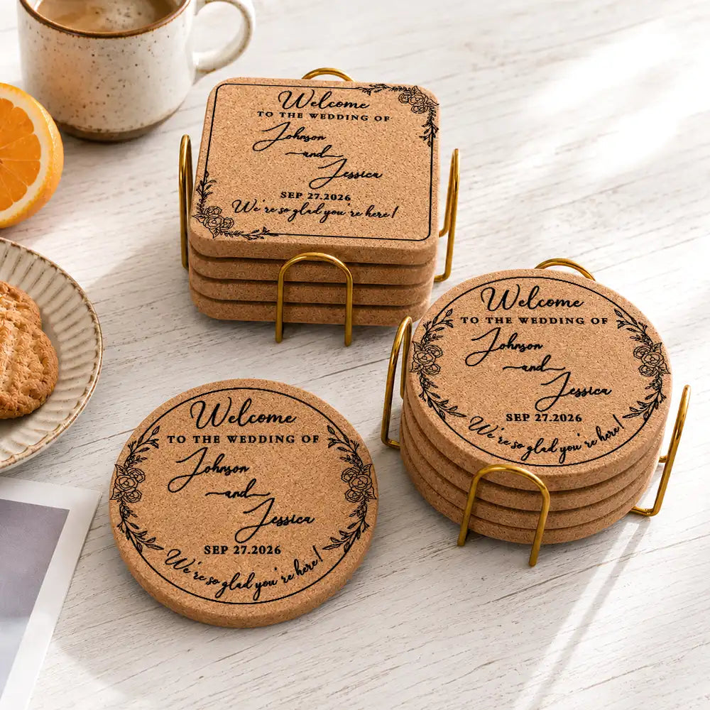Thank You For Joining Us Couple Wedding - Personalized Cork Coaster
