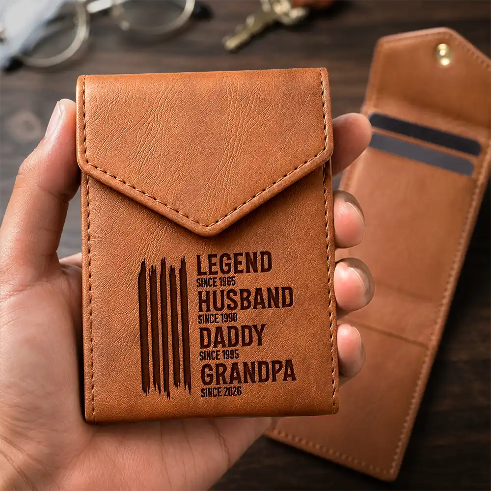 The Original Legend Legend Husband Daddy Grandpa - Personalized Leather Slim Wallet