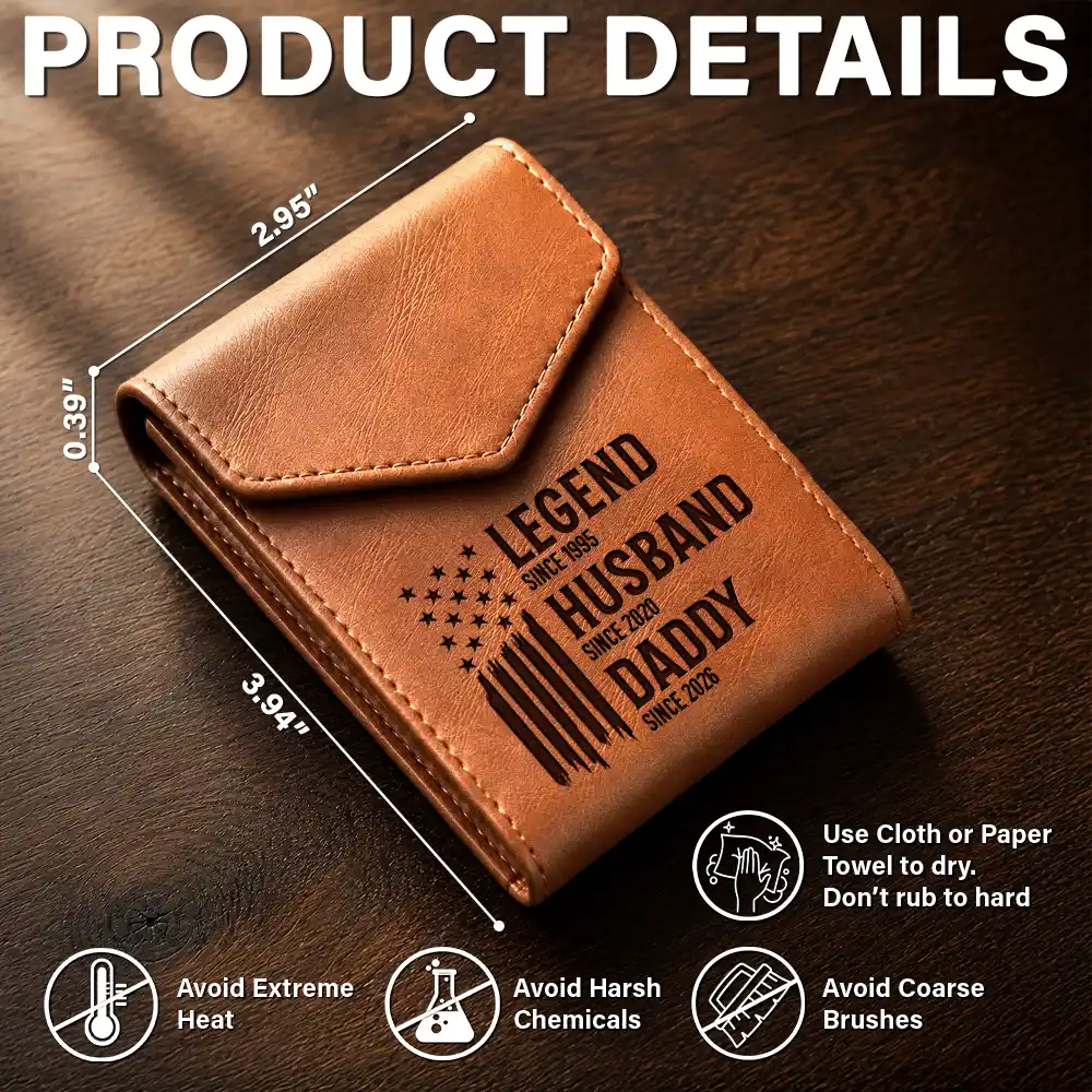 The Original Legend Legend Husband Daddy Grandpa - Personalized Leather Slim Wallet