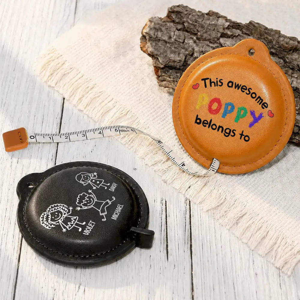 This Awesome Grandpa Daddy Belongs To - Personalized Leather Tape Measure