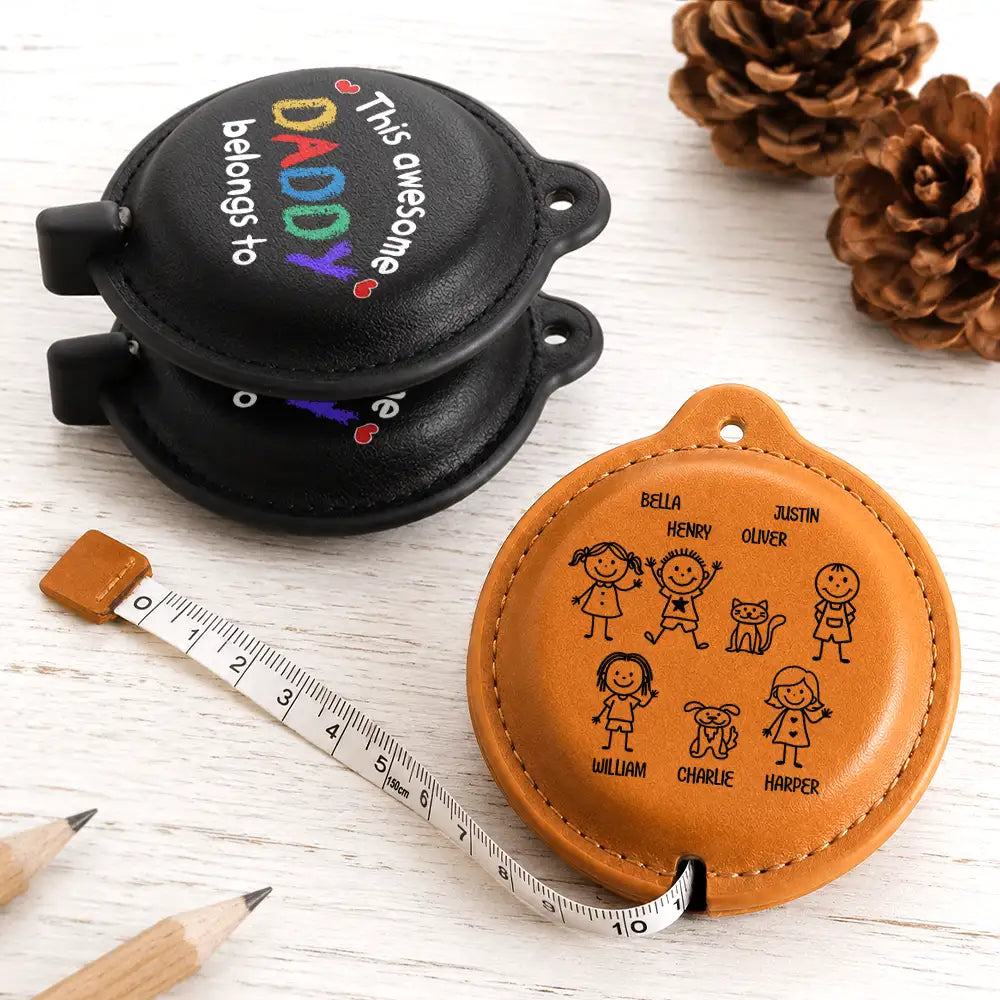 This Awesome Grandpa Daddy Belongs To - Personalized Leather Tape Measure