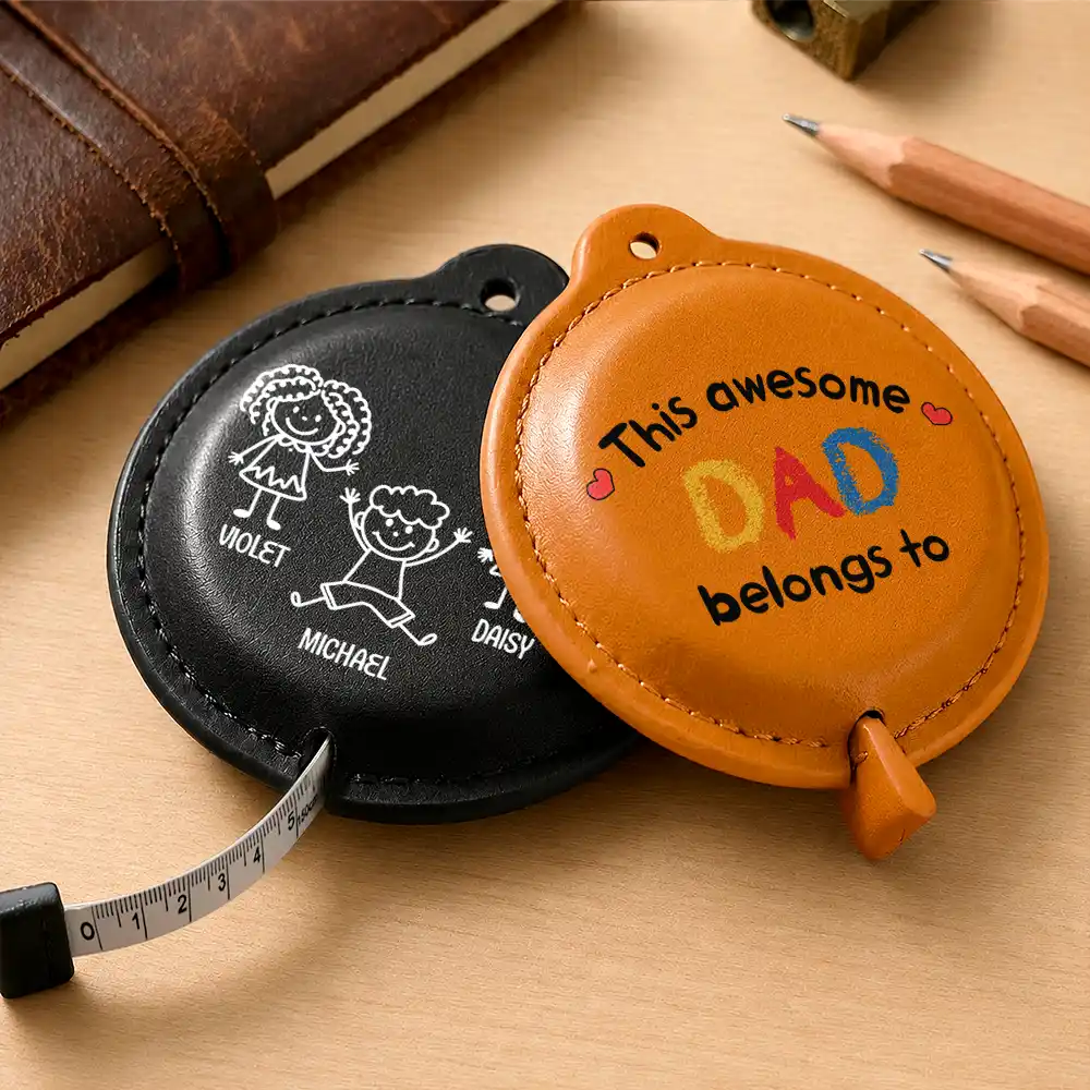 This Awesome Grandpa Daddy Belongs To - Personalized Leather Tape Measure