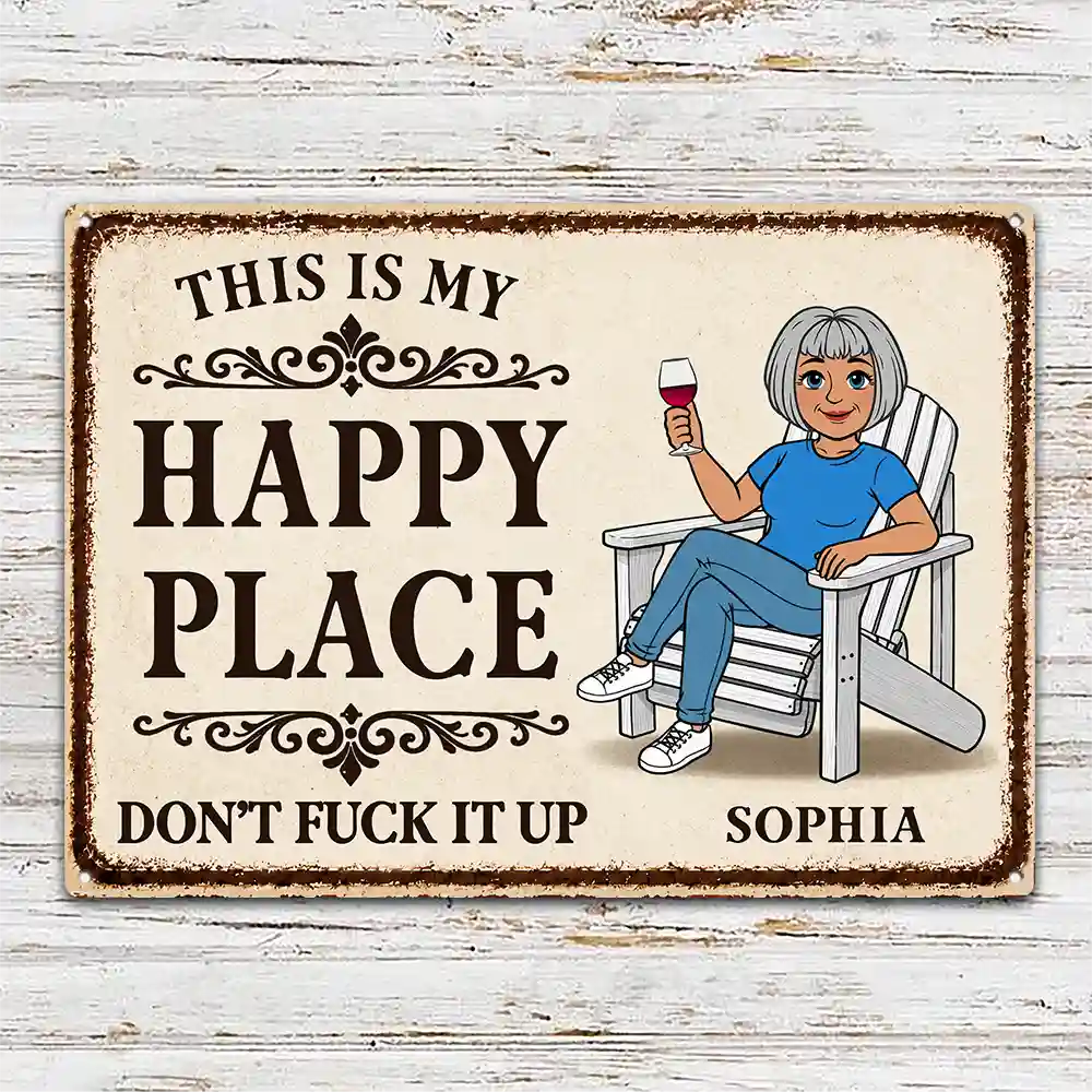 This Is Our Happy Place Retro Cartoon Couple - Personalized Classic Metal Signs