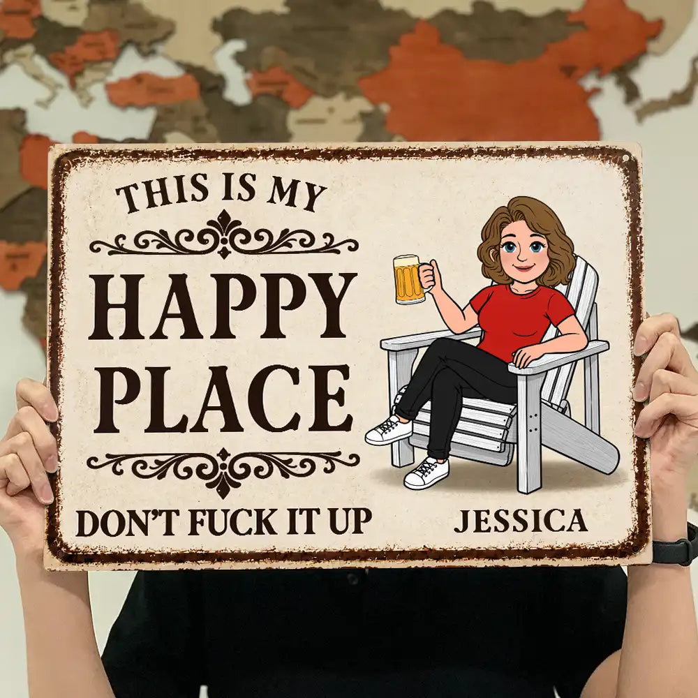 This Is Our Happy Place Retro Cartoon Couple - Personalized Classic Metal Signs