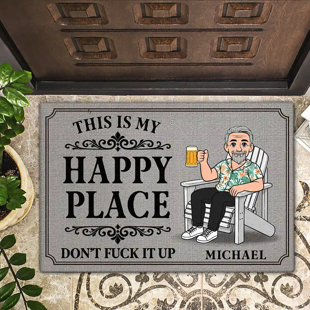 This Is Our Happy Place Retro Cartoon Couple - Personalized Doormat