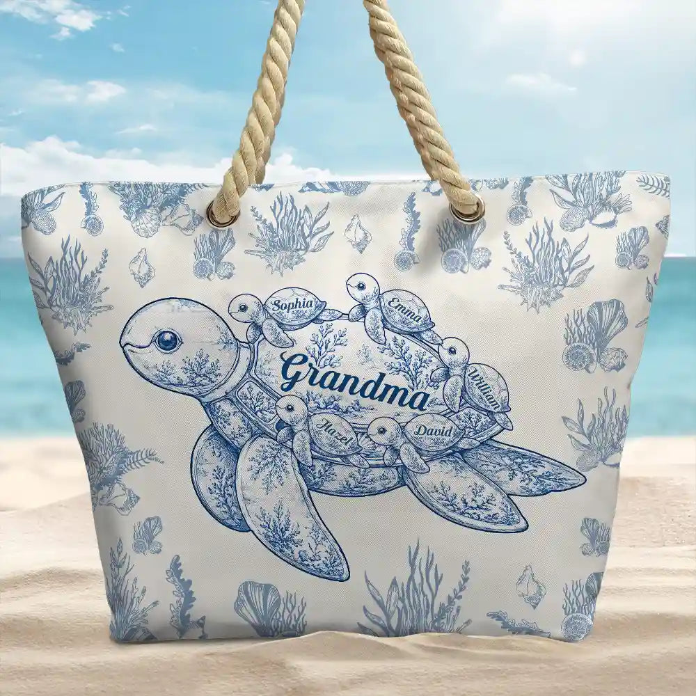 Toile De Jouy Sea Turtle - Personalized Beach Bag