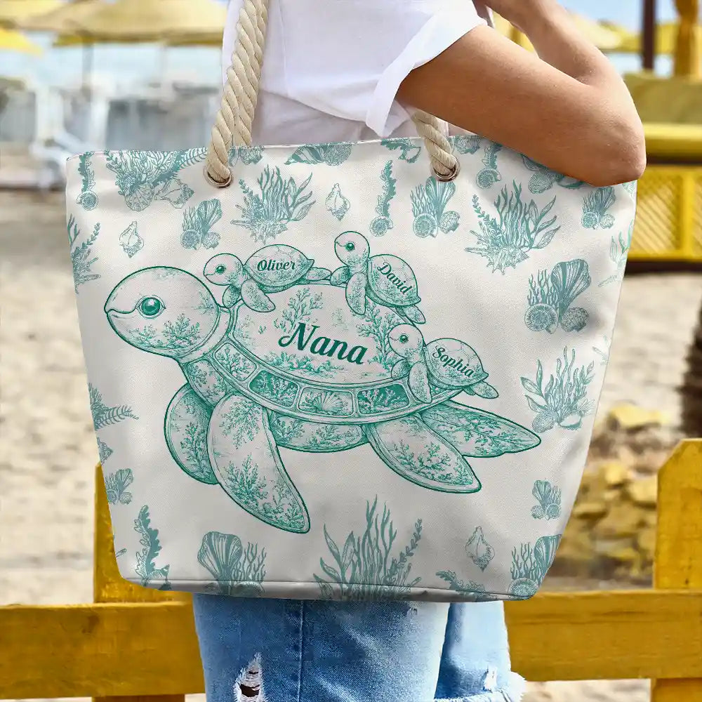 Toile De Jouy Sea Turtle - Personalized Beach Bag