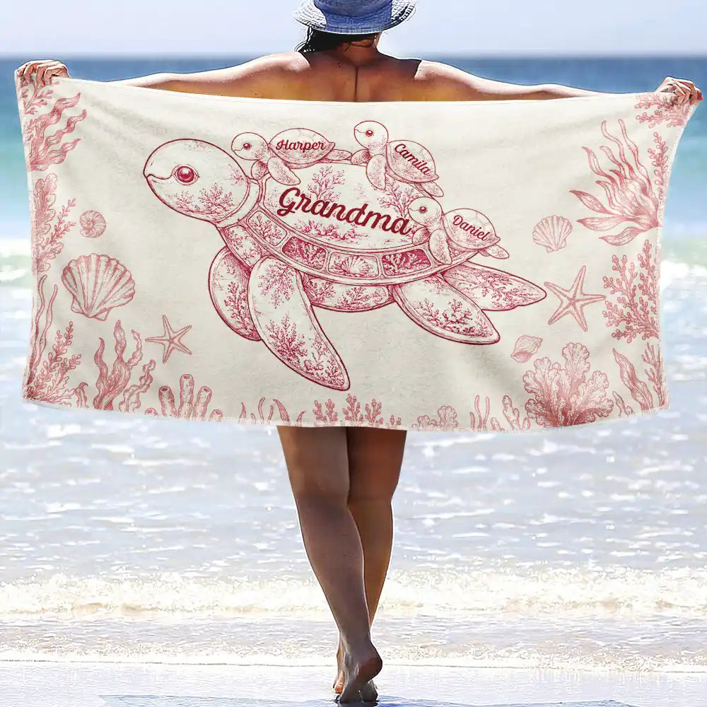 Toile De Jouy Sea Turtle - Personalized Beach Towel