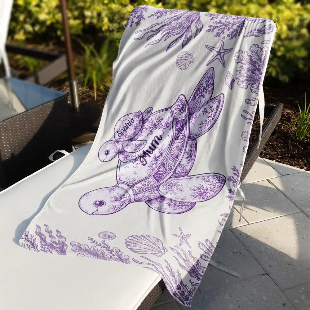 Toile De Jouy Sea Turtle - Personalized Beach Towel