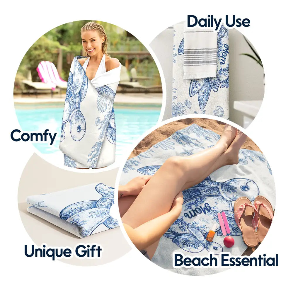 Toile De Jouy Sea Turtle - Personalized Beach Towel