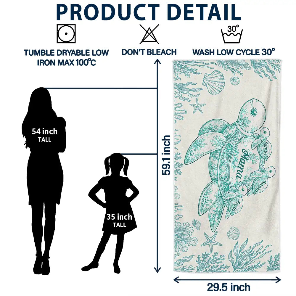 Toile De Jouy Sea Turtle - Personalized Beach Towel