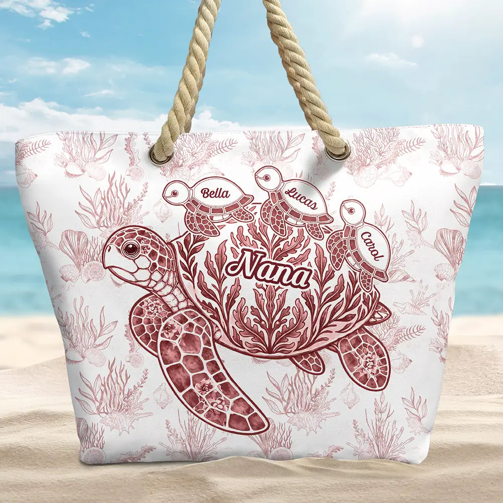 Turtle Grandma Mom And Kids - Personalized Beach Bag