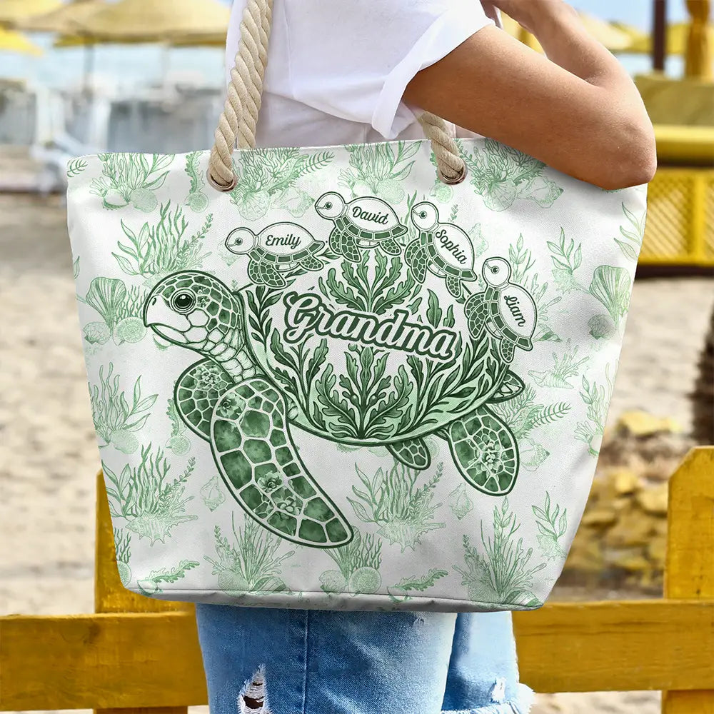Turtle Grandma Mom And Kids - Personalized Beach Bag