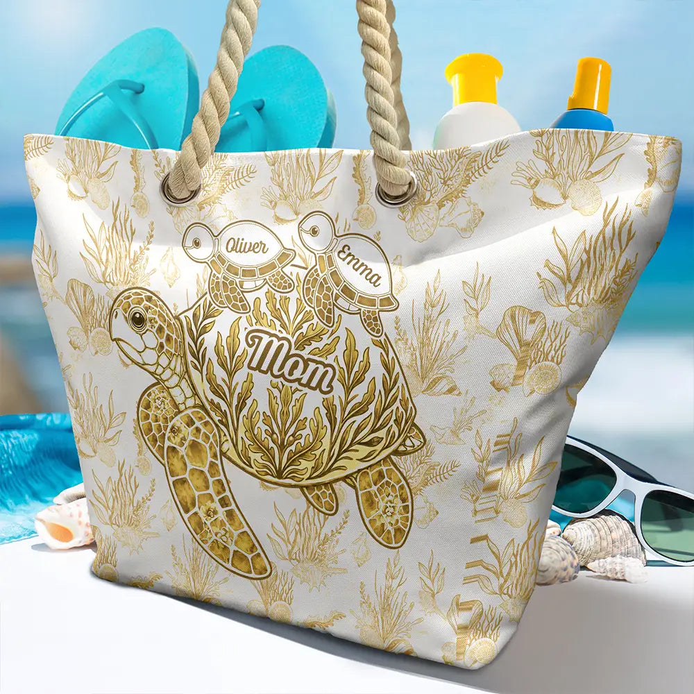 Turtle Grandma Mom And Kids - Personalized Beach Bag
