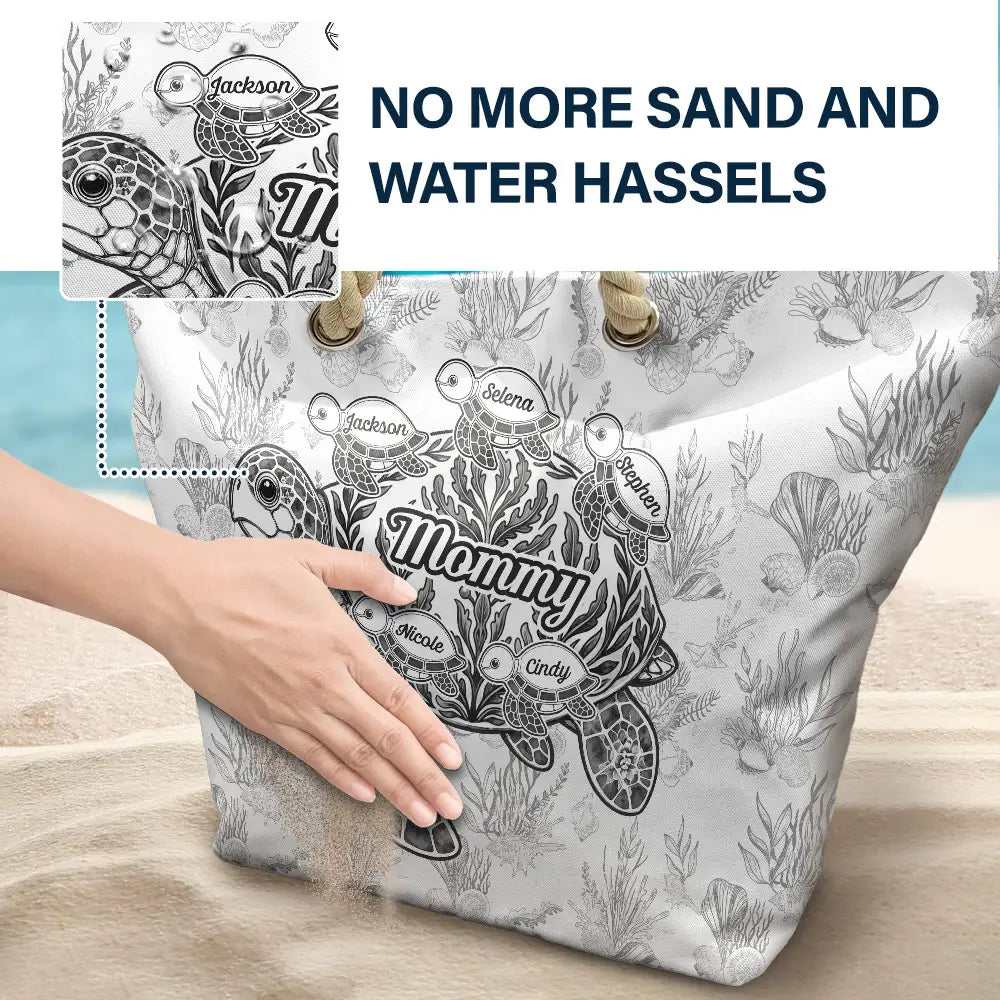 Turtle Grandma Mom And Kids - Personalized Beach Bag