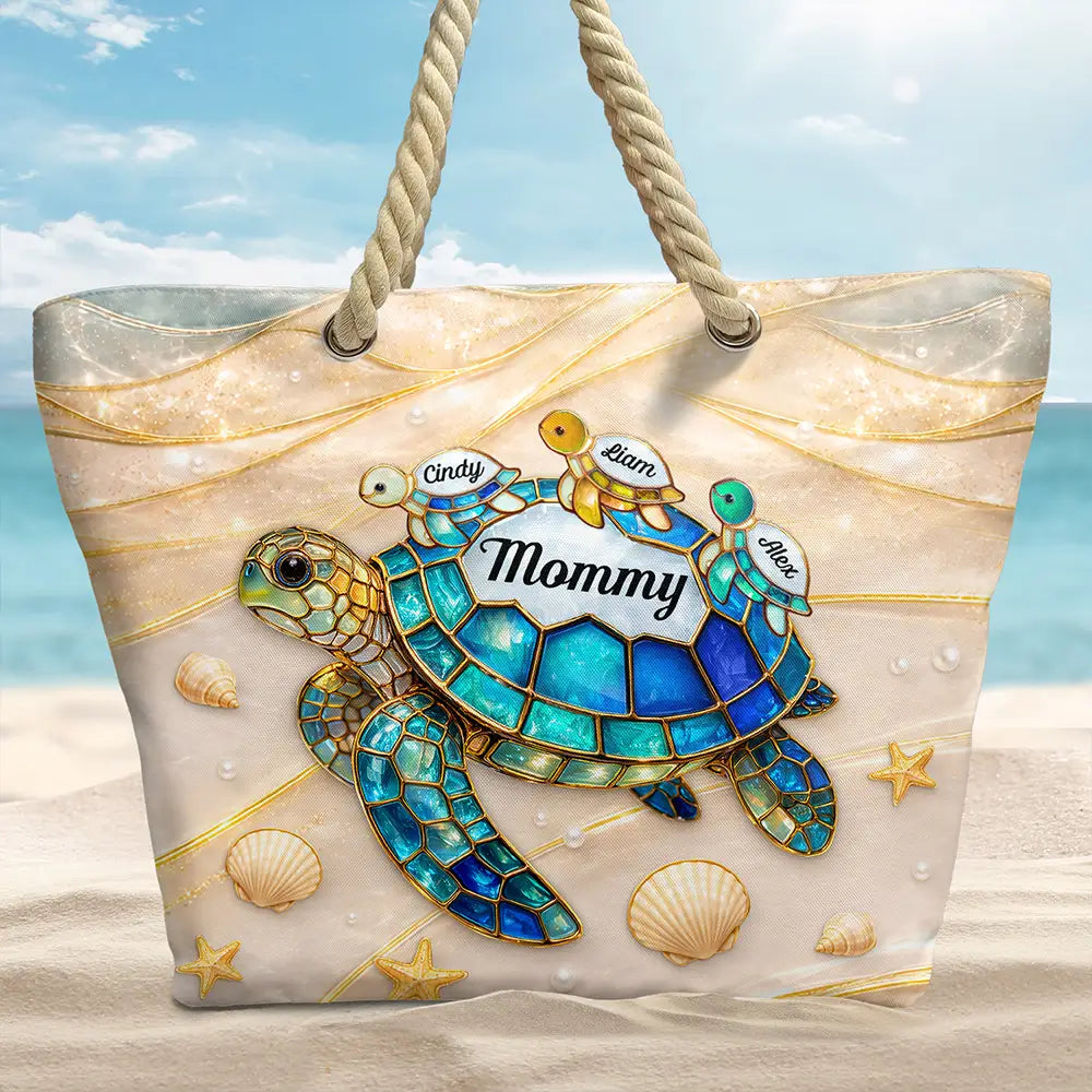 Turtle Mom Grandma Ocean Theme - Personalized Beach Bag
