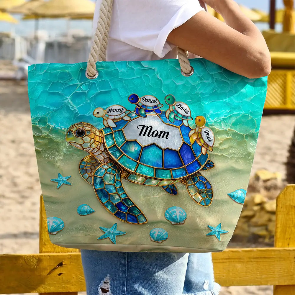 Turtle Mom Grandma Ocean Theme - Personalized Beach Bag