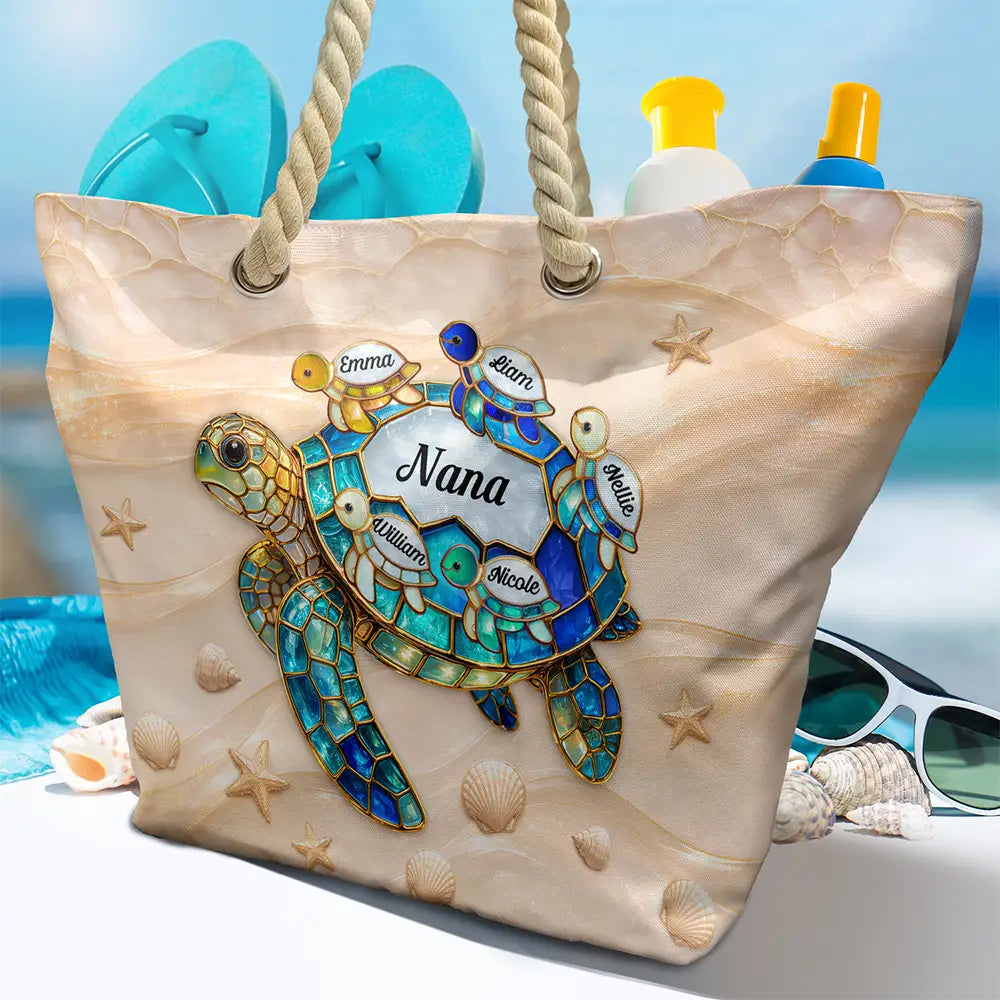 Turtle Mom Grandma Ocean Theme - Personalized Beach Bag