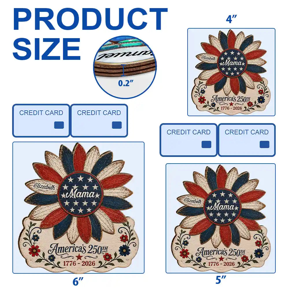 US Flag Grandma Sunflower 250th Anniversary - Personalized Custom Shaped Wood Sign