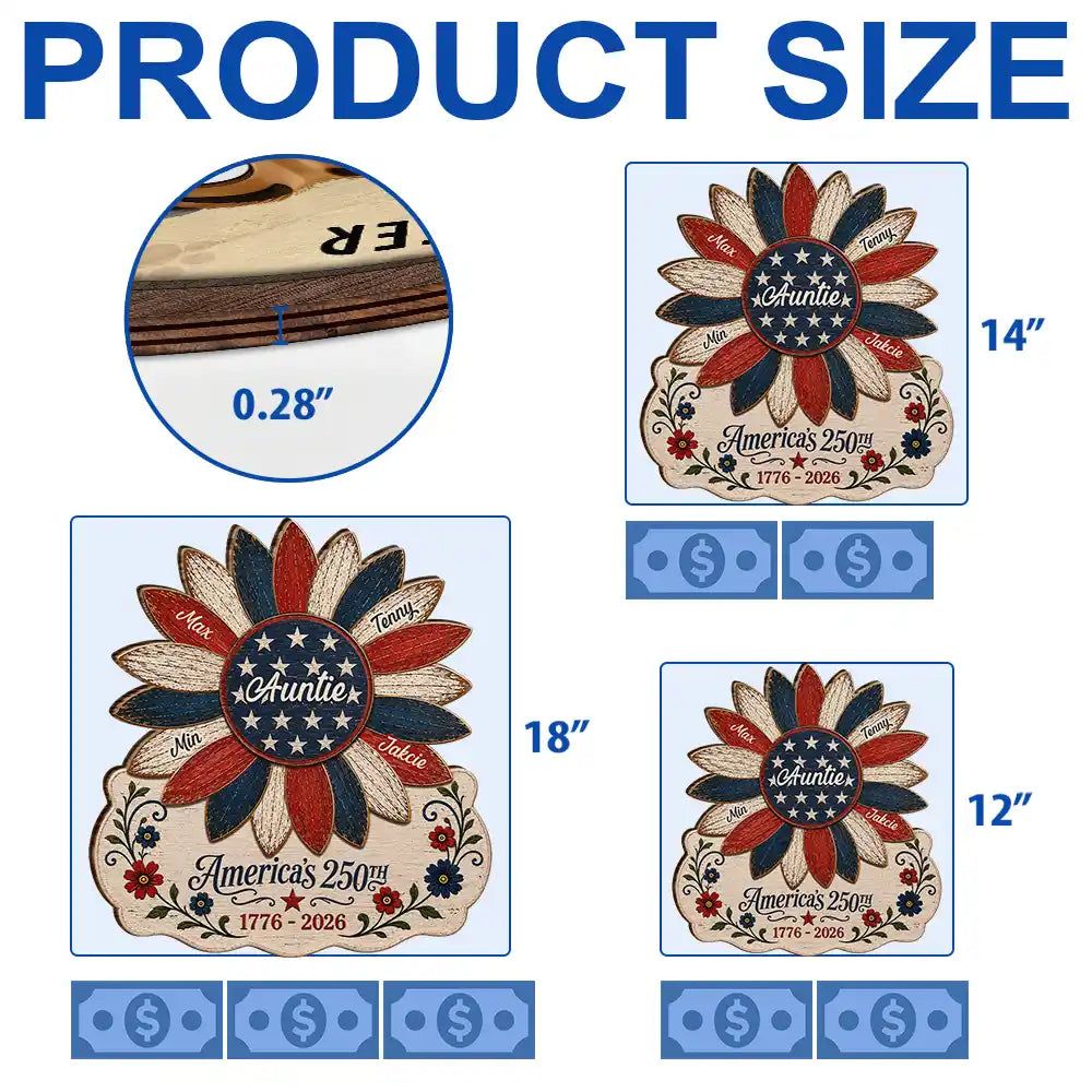 US Flag Grandma Sunflower 250th Anniversary - Personalized Custom Shaped Wood Sign