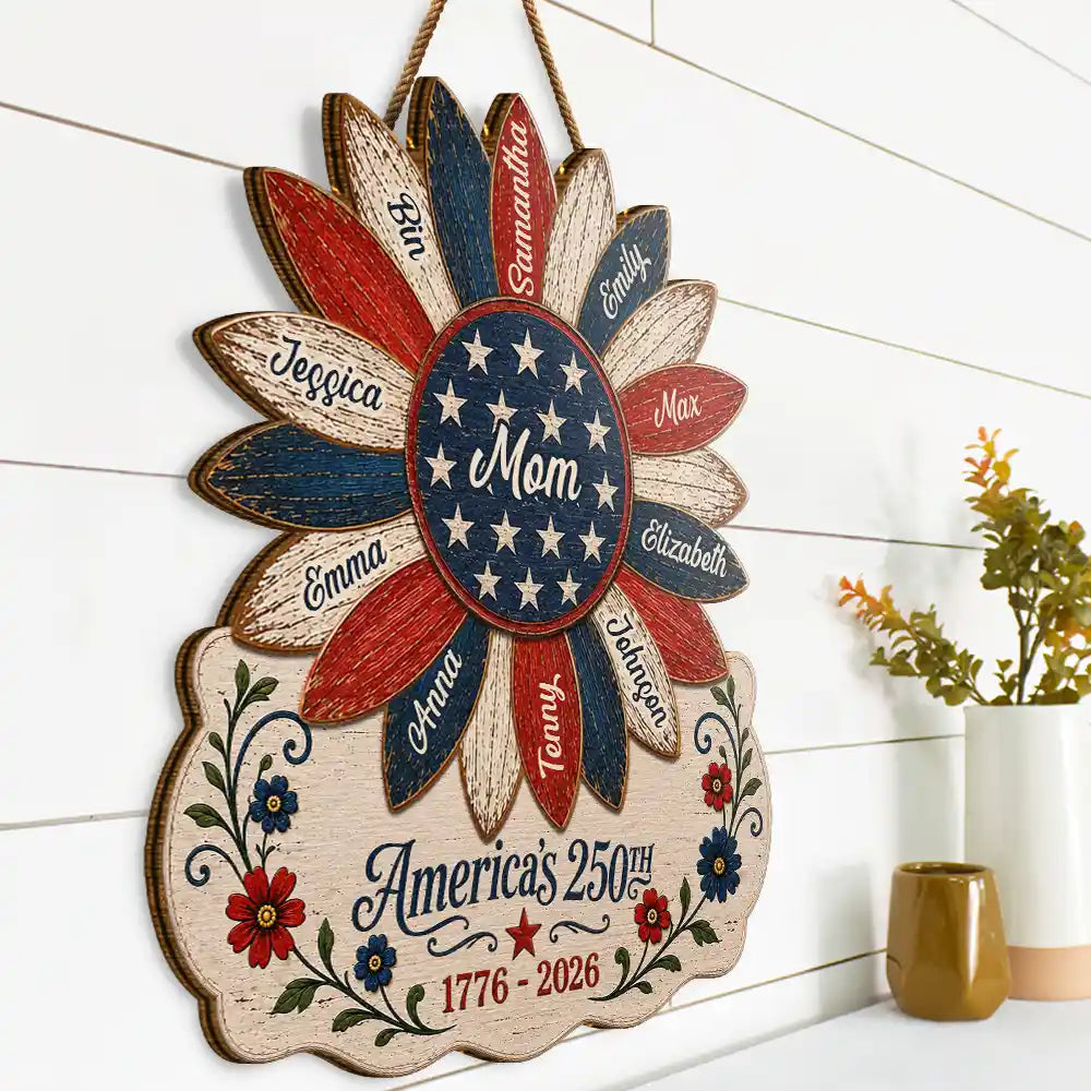 US Flag Grandma Sunflower 250th Anniversary - Personalized Custom Shaped Wood Sign