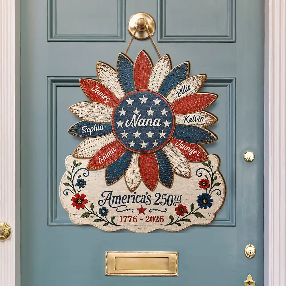 US Flag Grandma Sunflower 250th Anniversary - Personalized Custom Shaped Wood Sign