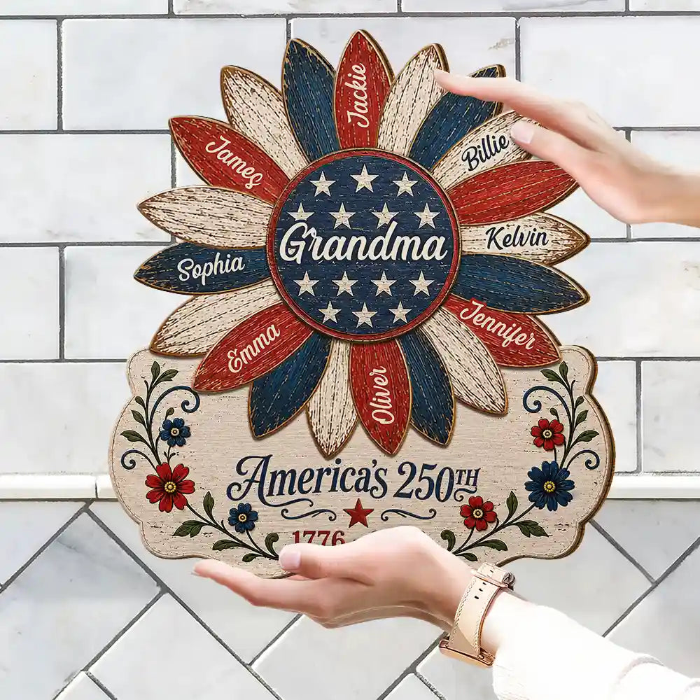 US Flag Grandma Sunflower 250th Anniversary - Personalized Custom Shaped Wood Sign